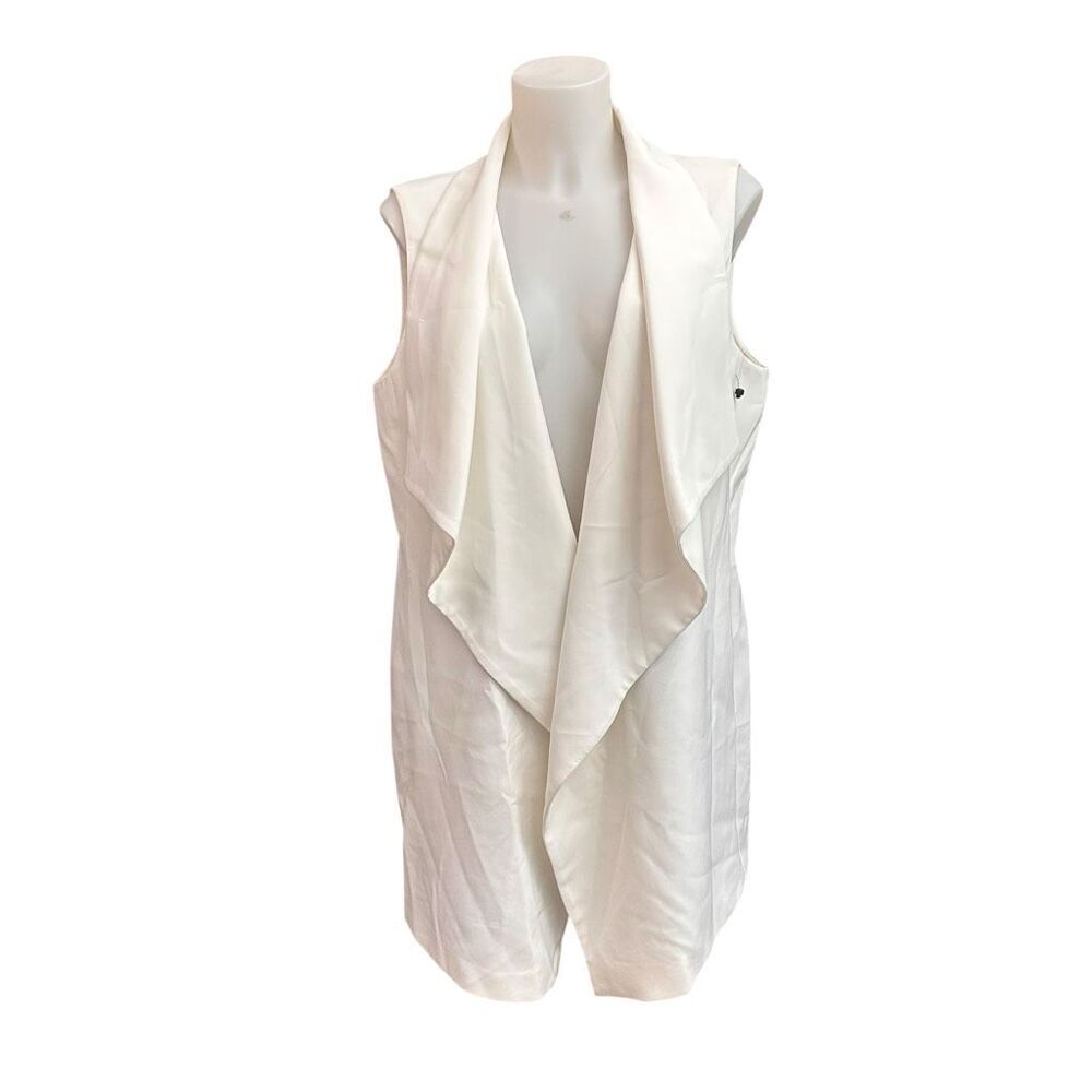 DONNA KARAN New York White Drape Collar Midi Formal Classy Vest Size‎ 12 NEW